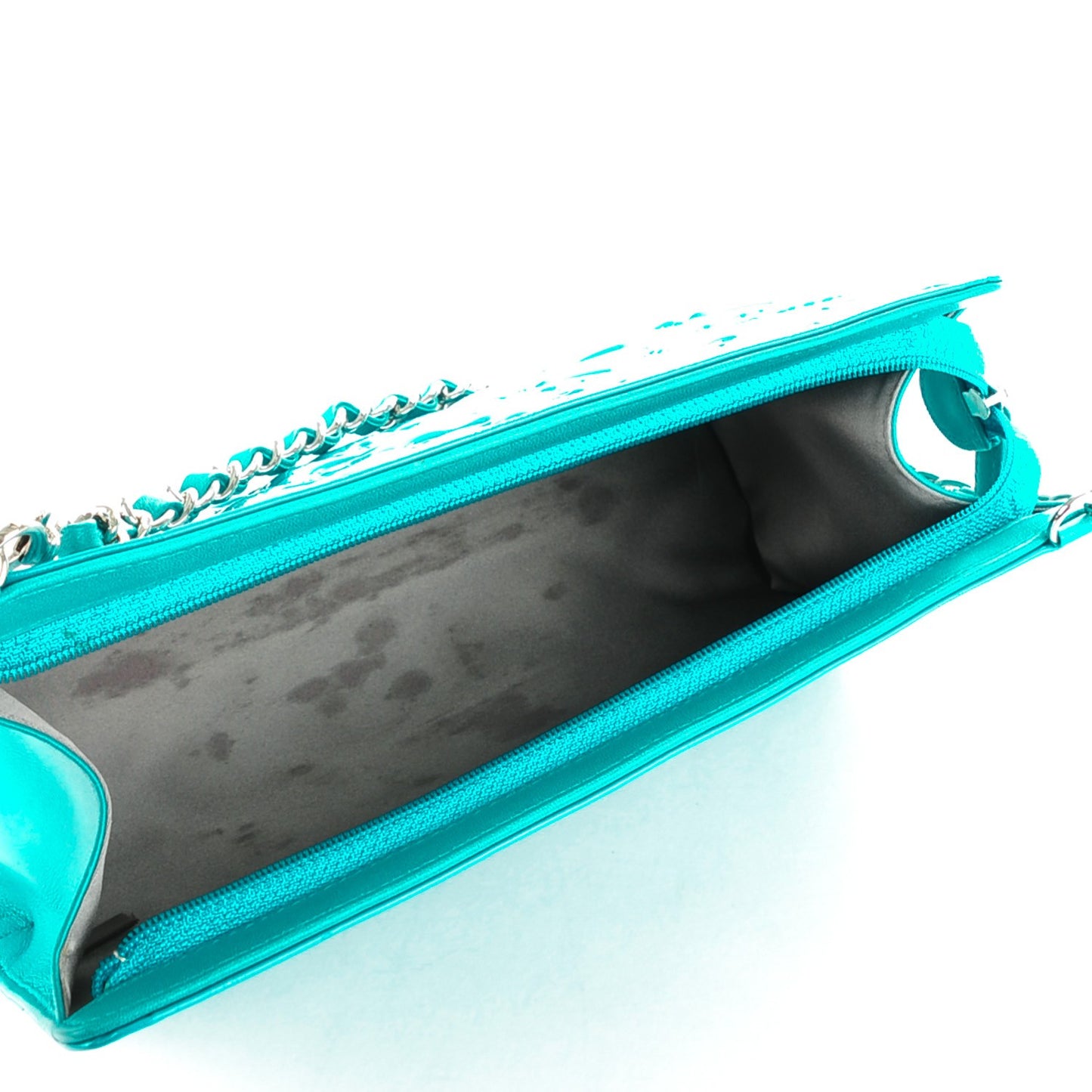 Patent Calfskin Lucky Symbols Pochette Turquoise