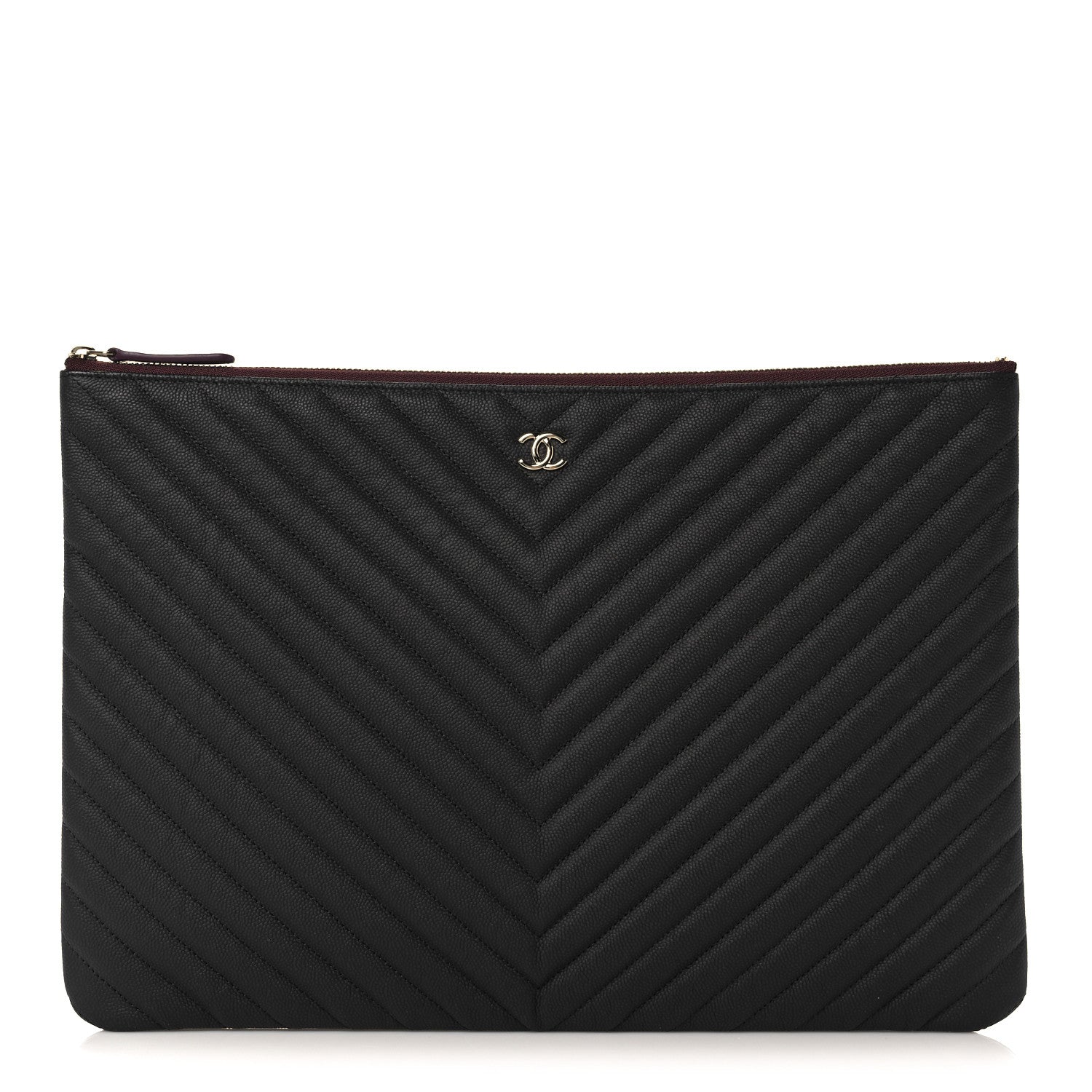 Chanel Caviar Flat Chevron Quilted Large Cosmetic Case Black 1 of 10