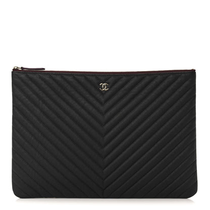 Chanel Caviar Flat Chevron Quilted Large Cosmetic Case Black 1 of 10