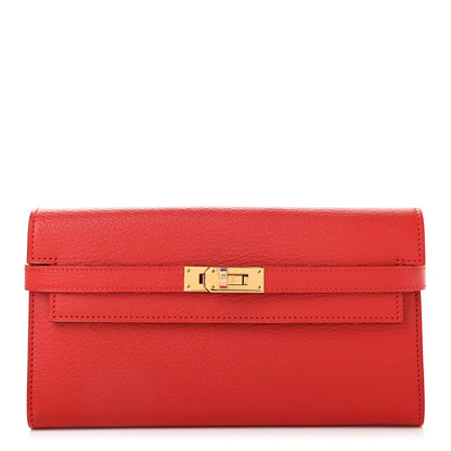 Hermes Chevre Mysore Kelly Longue Wallet Rouge Tomate 1 of 9