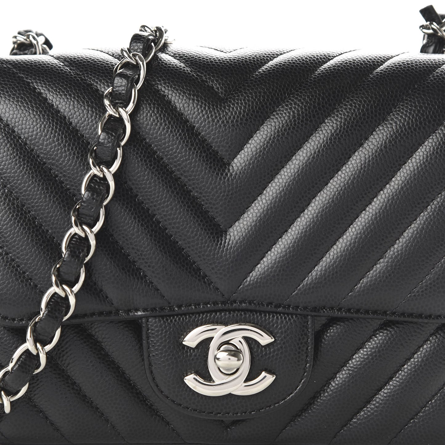Caviar Chevron Quilted Mini Square Flap Black