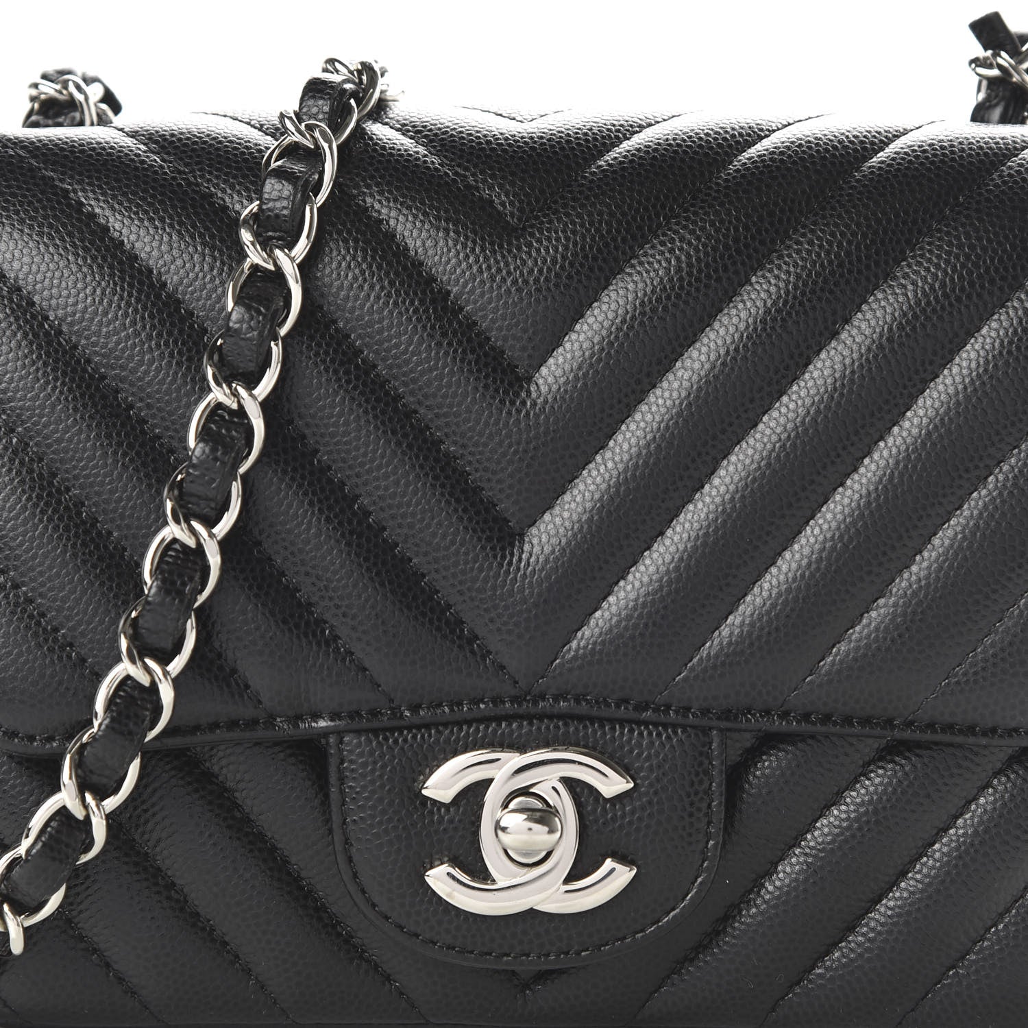 Chanel Caviar Chevron Quilted Mini Square Flap Black 10 of 11