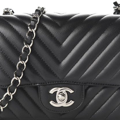 Chanel Caviar Chevron Quilted Mini Square Flap Black 10 of 11