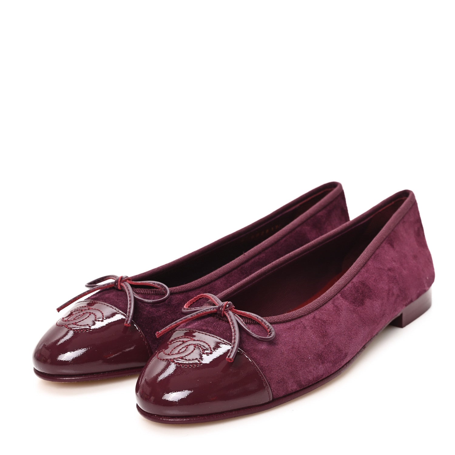 Chanel Suede Patent Cap Toe CC Ballerina Flats 37.5 Burgundy 4 of 10