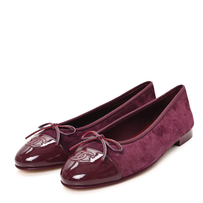 Chanel Suede Patent Cap Toe CC Ballerina Flats 37.5 Burgundy 4 of 10