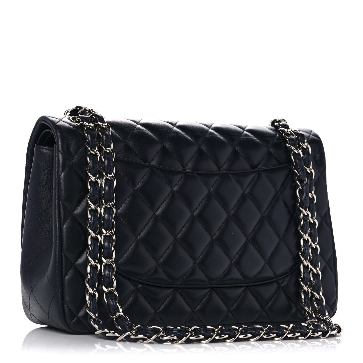 Lambskin Quilted Jumbo Double Flap Dark Blue
