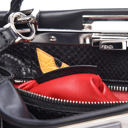Fendi Vitello Seta Python Crocodile Monster Eyes Medium Peekaboo Iconic Satchel Black Girasole 8 of 8