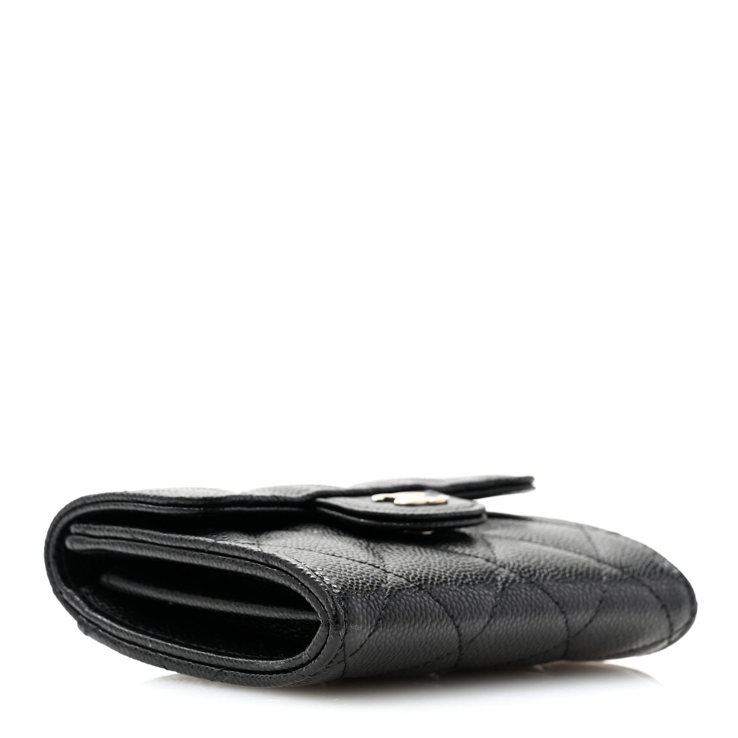 Caviar Quilted Flap Card Holder Wallet Black