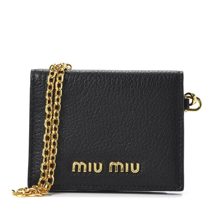 Miu Miu Goatskin Madras Card Holder Black 1 of 9