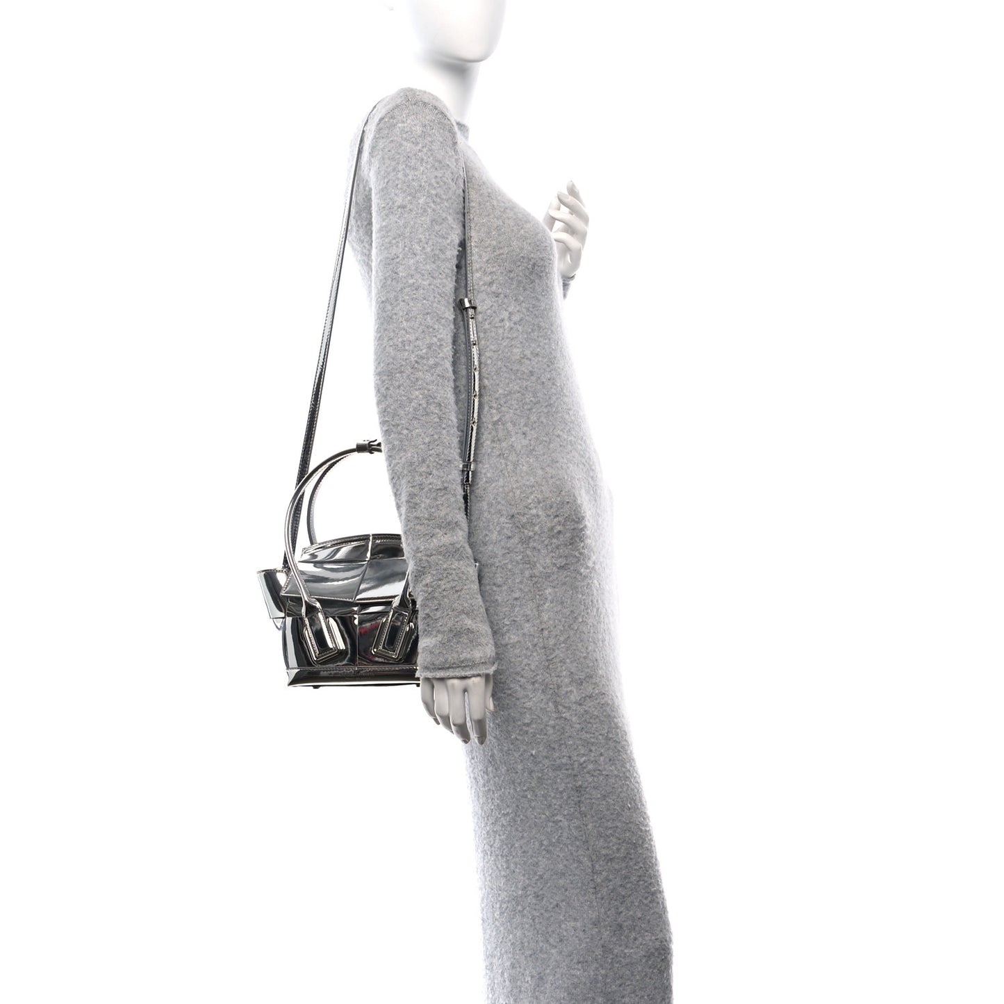 Mirror Laminated Nappa Maxi Intrecciato Mini Arco  Silver
