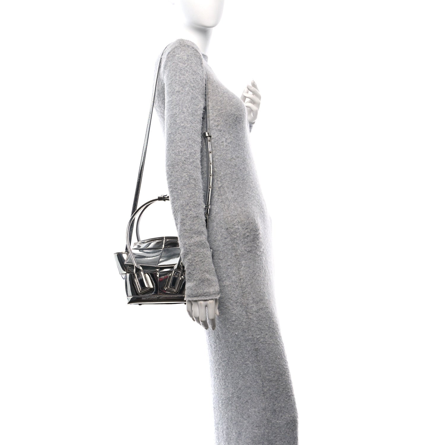 Bottega Veneta Mirror Laminated Nappa Maxi Intrecciato Mini Arco  Silver 2 of 12