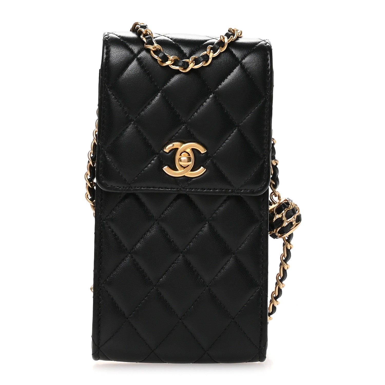 Chanel Lambskin Quilted Pearl Crush Phone Holder With Chain Black 1 of 13