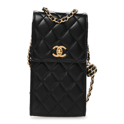 Chanel Lambskin Quilted Pearl Crush Phone Holder With Chain Black 1 of 13