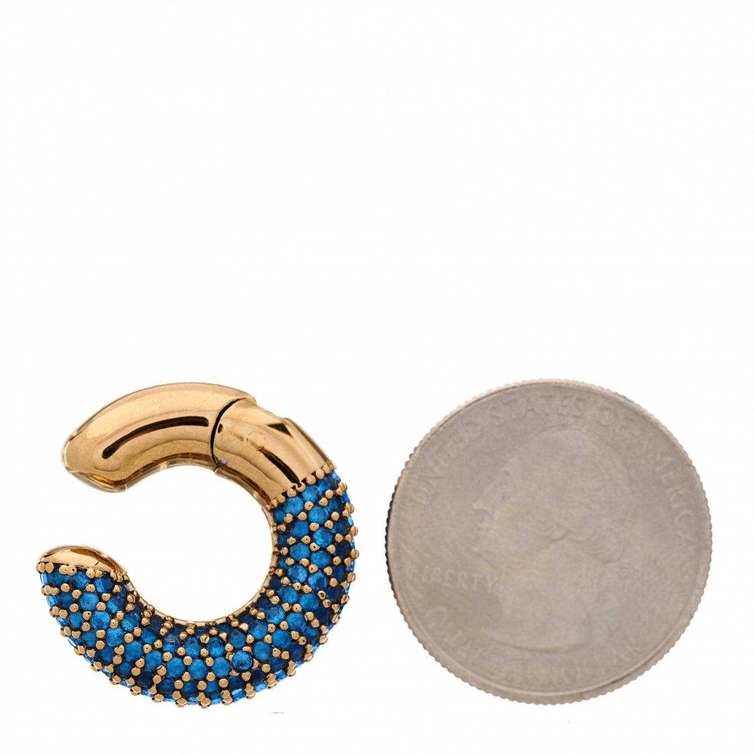 Fendi Metal Crystal Ear Cuff Blue Gold 2 of 5