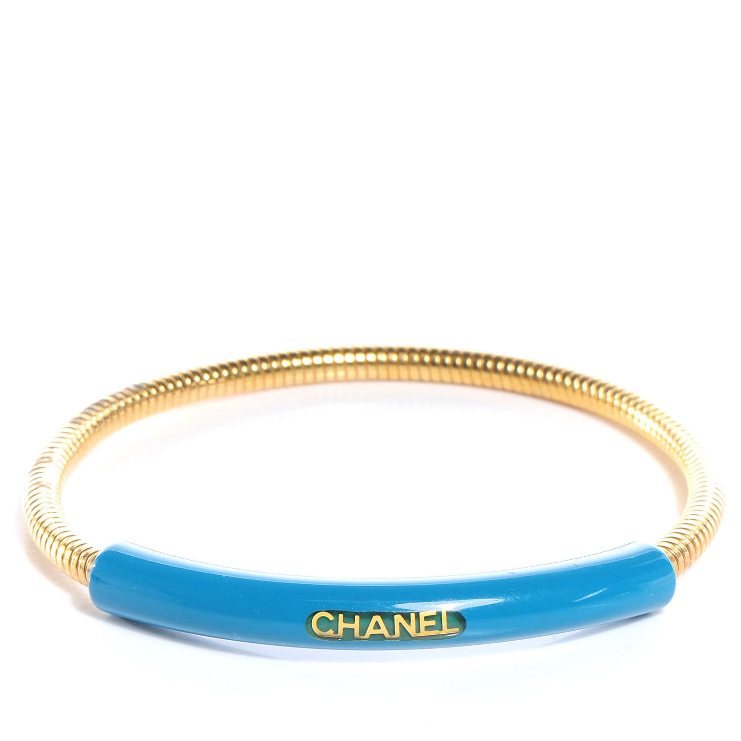 Chanel Resin Snake Chain Bracelet Gold Blue 1 of 6