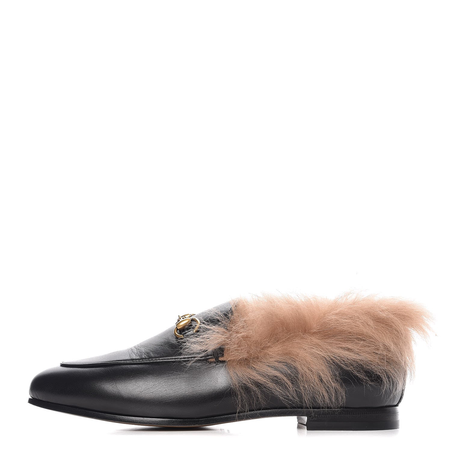 Gucci Malaga Kid Fur Womens Jordaan Loafers 37 Black Natural 1 of 9