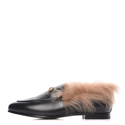 Gucci Malaga Kid Fur Womens Jordaan Loafers 37 Black Natural 1 of 9