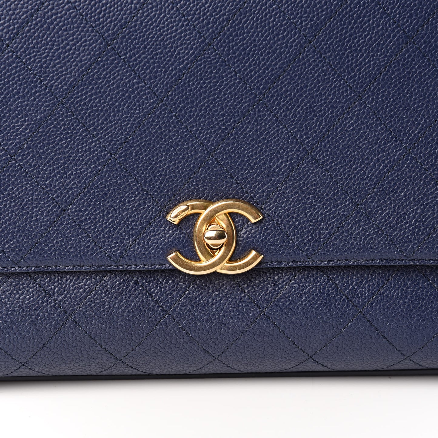 Grained Calfskin Stitched Flap Navy Blue