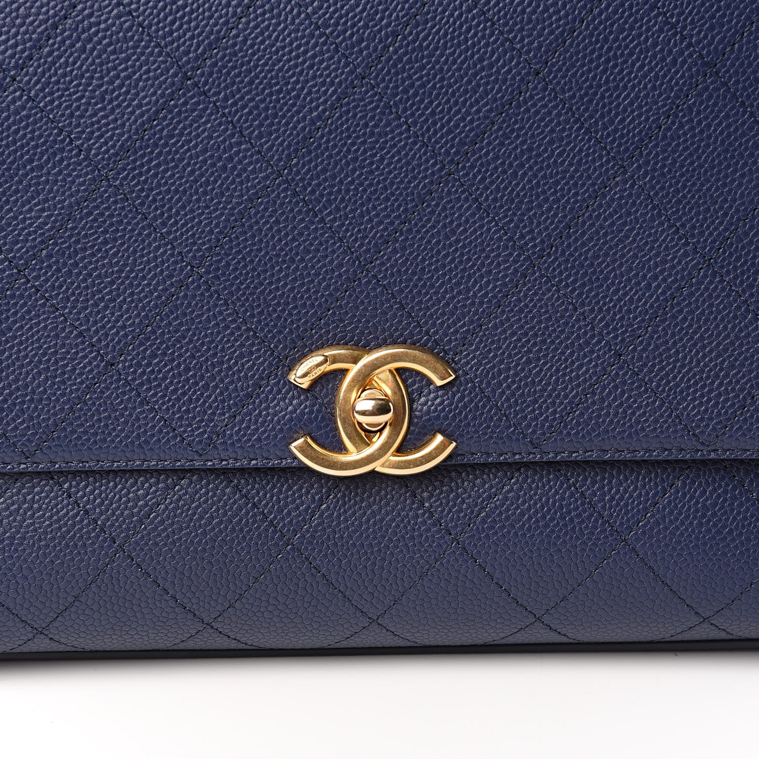 Chanel Grained Calfskin Stitched Flap Navy Blue 12 of 13