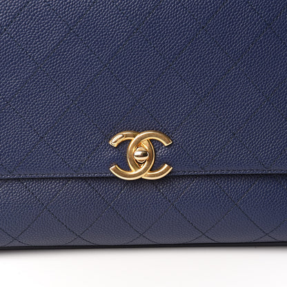 Chanel Grained Calfskin Stitched Flap Navy Blue 12 of 13