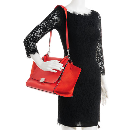 Celine Drummed Leather Suede Medium Trapeze Vermillion 2 of 10