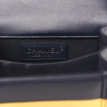 Chanel Metallic Lambskin Striped North South Boy Flap Navy Gold 4 of 7