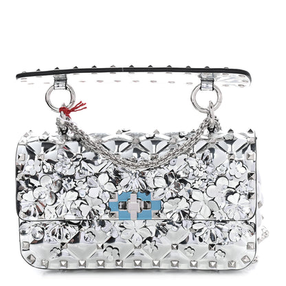 Valentino Garavani Metallic Polymer Small Rockstud Flower Spike It Shoulder Bag Silver 1 of 7