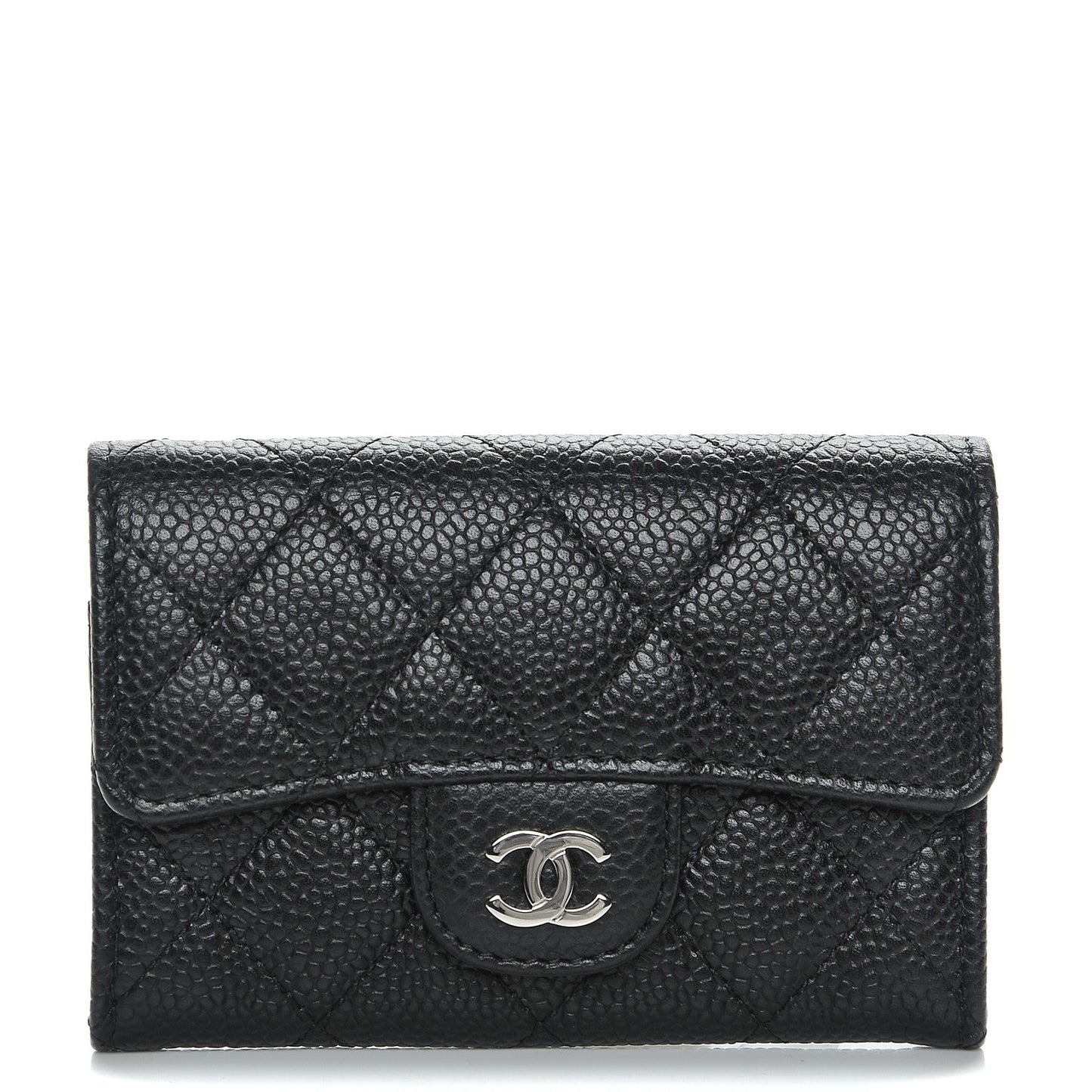 Caviar Quilted Flap Card Holder Black