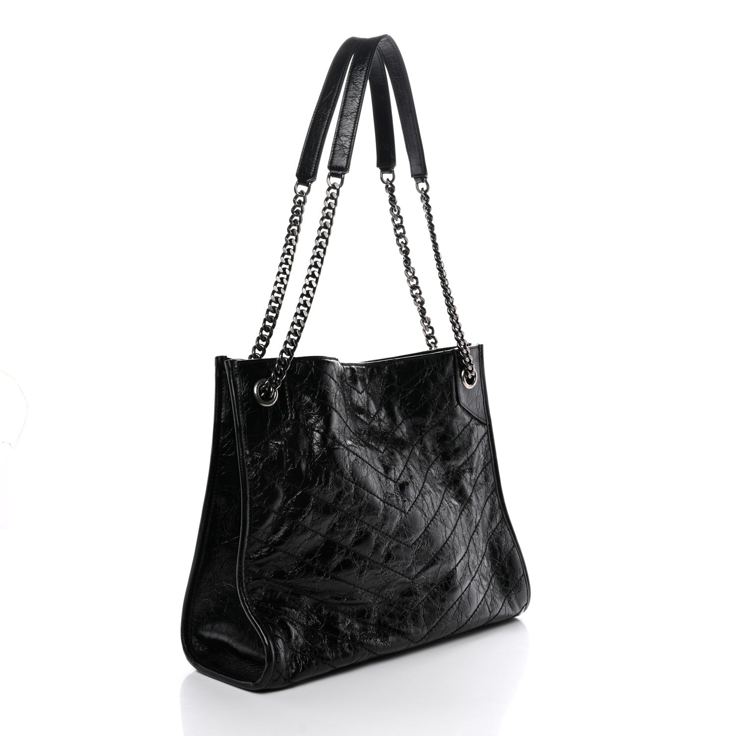 Saint Laurent Crinkled Calfskin Matelasse Monogram Medium Niki Shopper Tote Black 3 of 13