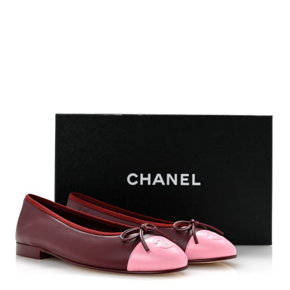 Chanel Lambskin Cap Toe CC Slingback Flats 35 Burgundy Pink 36 Burgundy Pink 11 of 11