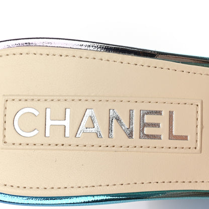 Chanel Laminated Calfskin Wedge Mules 39 Blue Purple 7 of 11