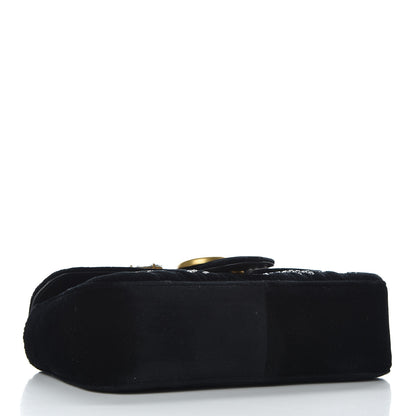 Gucci Velvet Matelasse Marquise Crystals Embroidered Small GG Marmont Shoulder Bag Black 4 of 9