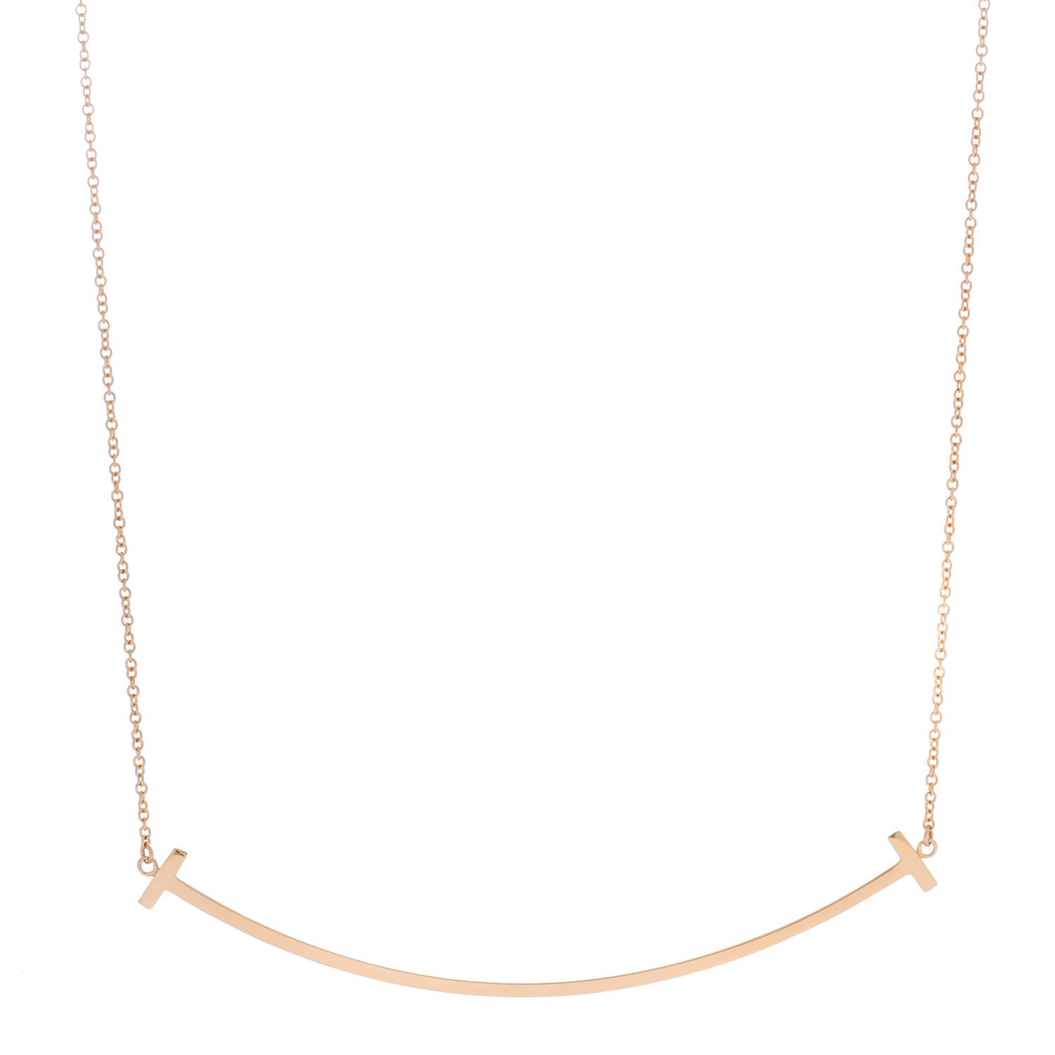 Tiffany 18K Yellow Gold Large T Smile Pendant Necklace 1 of 5