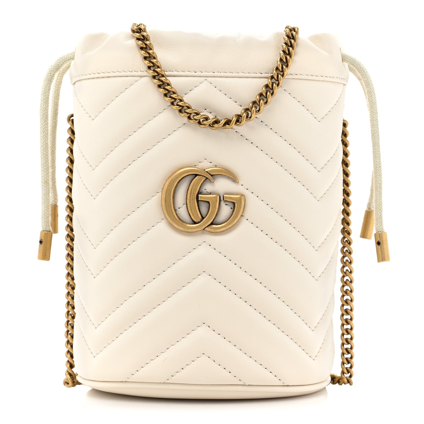 Calfskin Matelasse Mini GG Marmont 2.0 Bucket Bag White