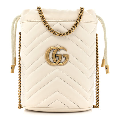 Gucci Calfskin Matelasse Mini GG Marmont 2.0 Bucket Bag White 1 of 10