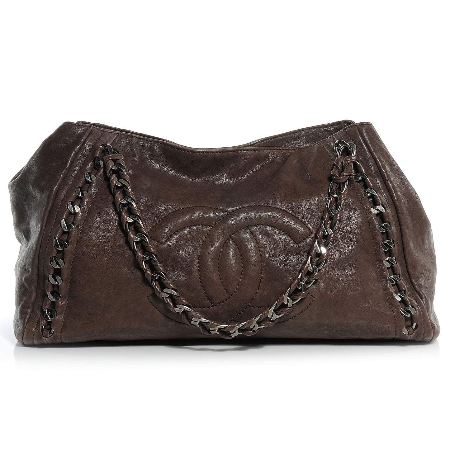 Leather Large Modern Chain Tote Brown