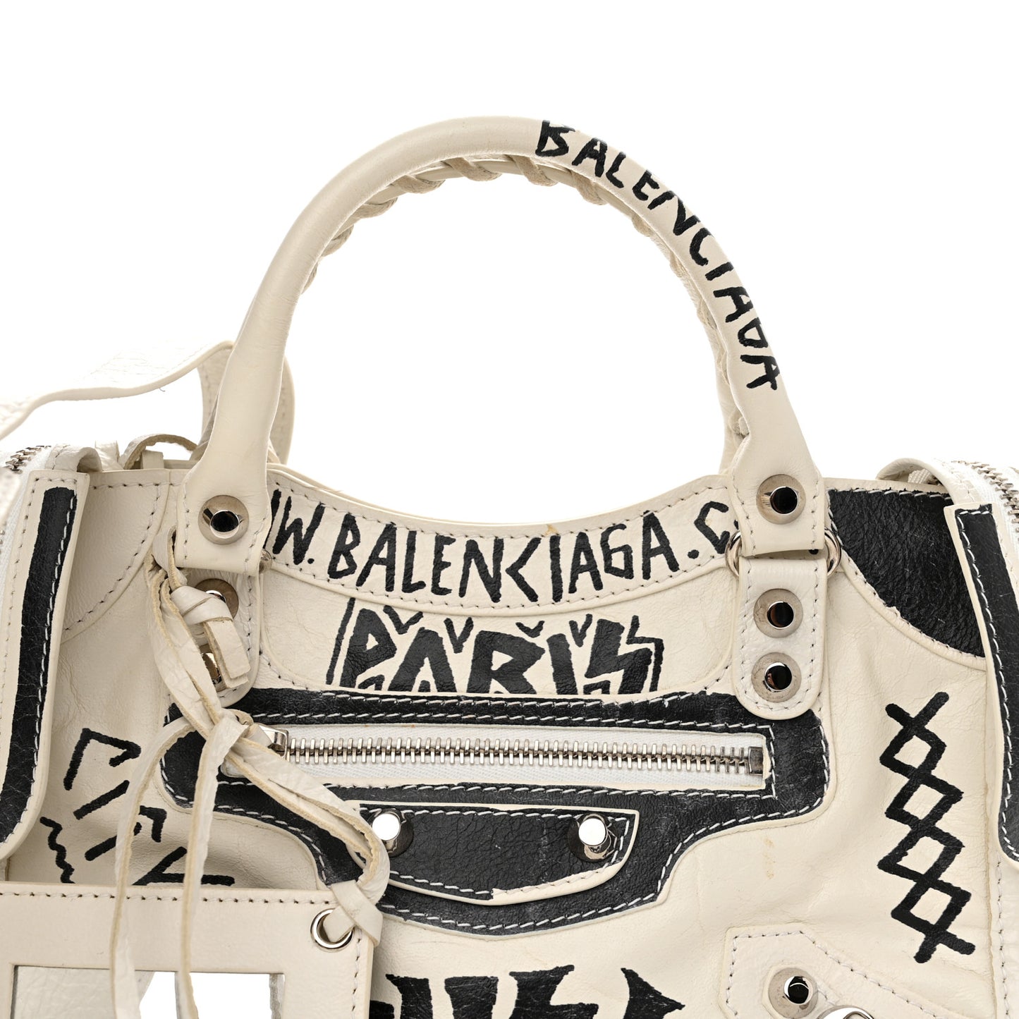 Agneau Arena Graffiti All Over Classic Silver Hardware Mini City White Black