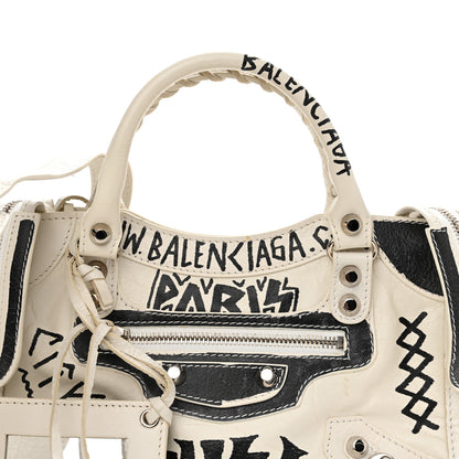 Balenciaga Agneau Arena Graffiti All Over Classic Silver Hardware Mini City White Black 8 of 11