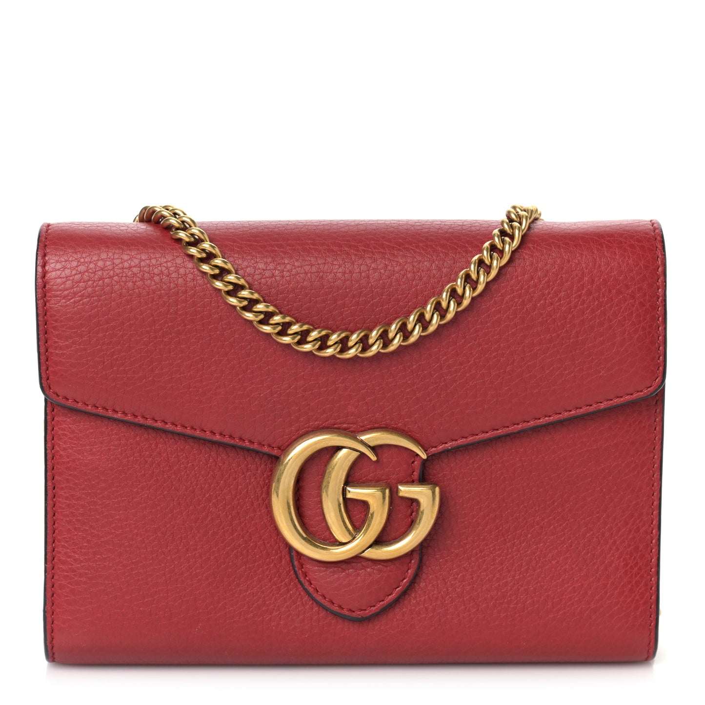 Calfskin GG Marmont Chain Wallet Vulcanic Red