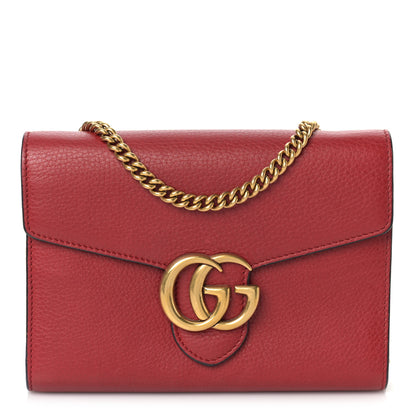 Gucci Calfskin GG Marmont Chain Wallet Vulcanic Red 1 of 8