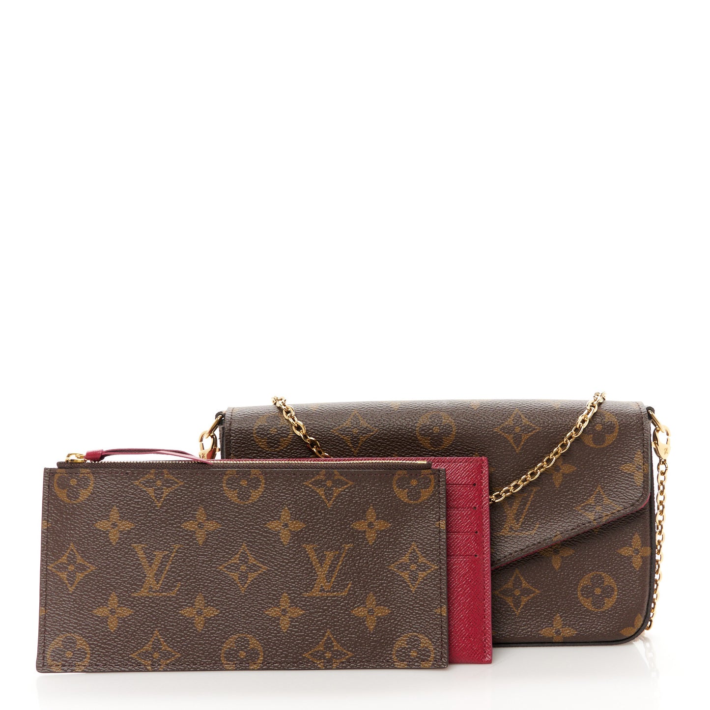 Monogram Pochette Felicie Chain Wallet Fuchsia