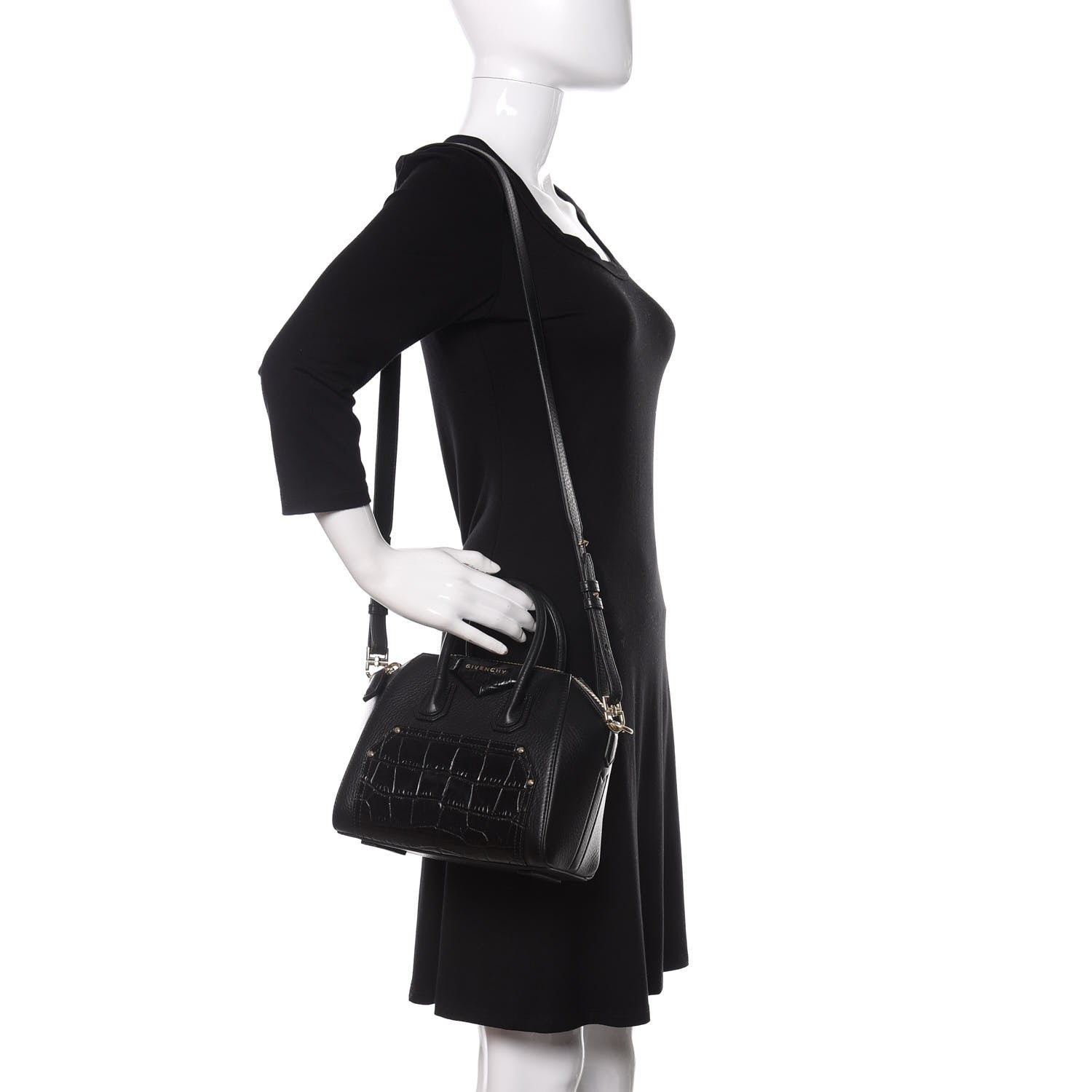 Givenchy Calfskin Crocodile Embossed Antigona Black 2 of 10