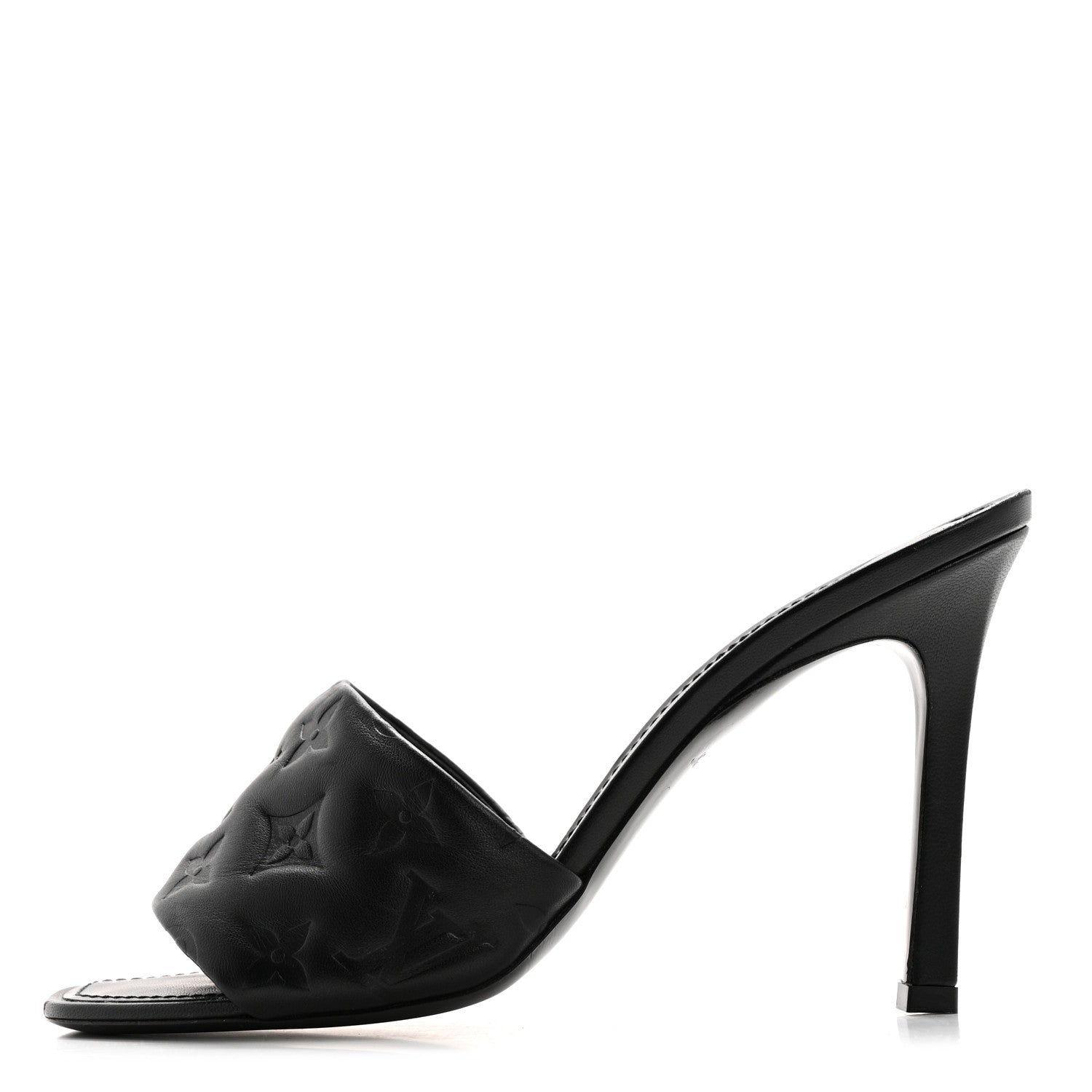 Louis Vuitton Lambskin Embossed Monogram Revival High Heel Mules 40 Black 1 of 10