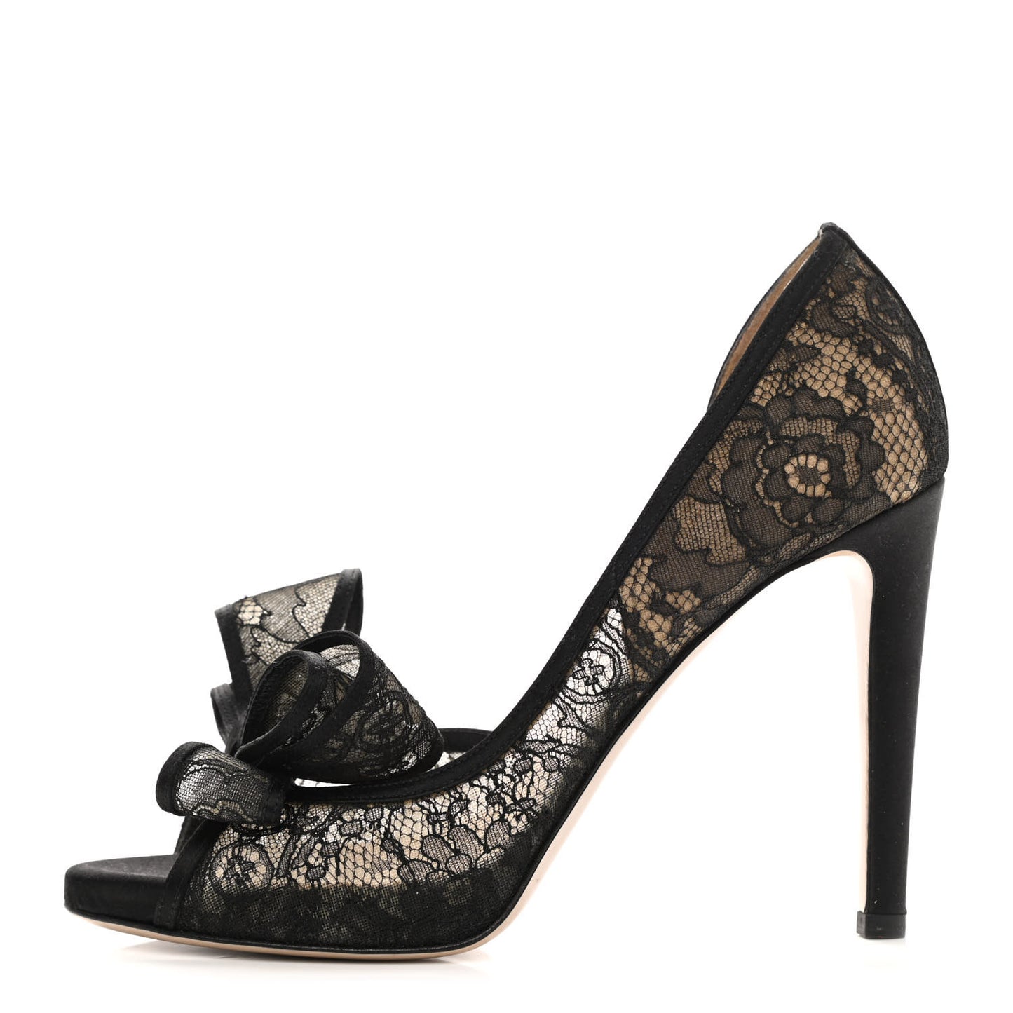 Satin Lace Couture Bow Peep Toe High Heel Pumps 38 Black