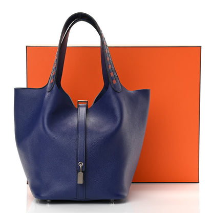 Hermes Epsom Tressage De Cuir Picotin Lock 22 MM Bleu Encre Brique Black 12 of 12