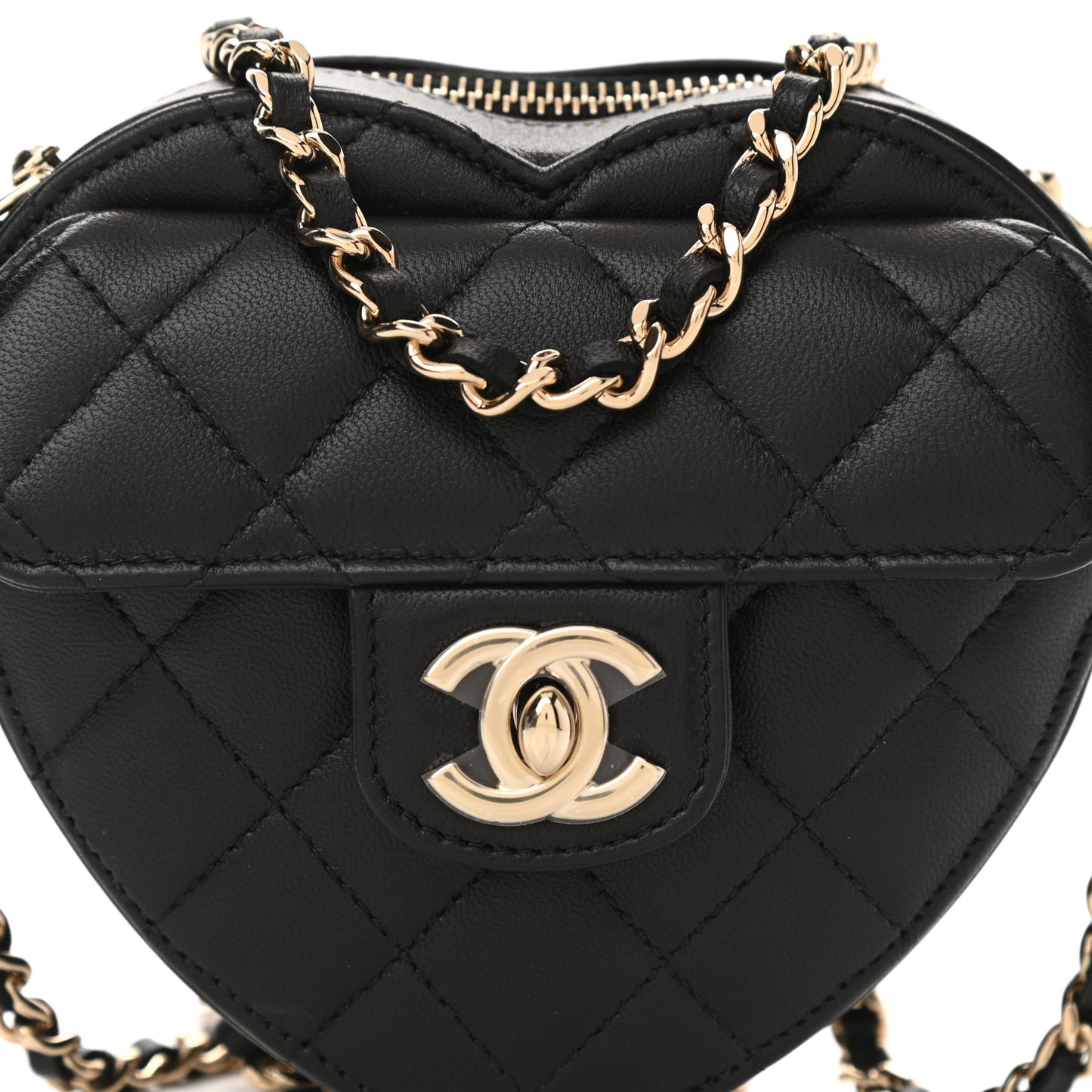 Lambskin Quilted CC In Love Heart Clutch With Chain Black