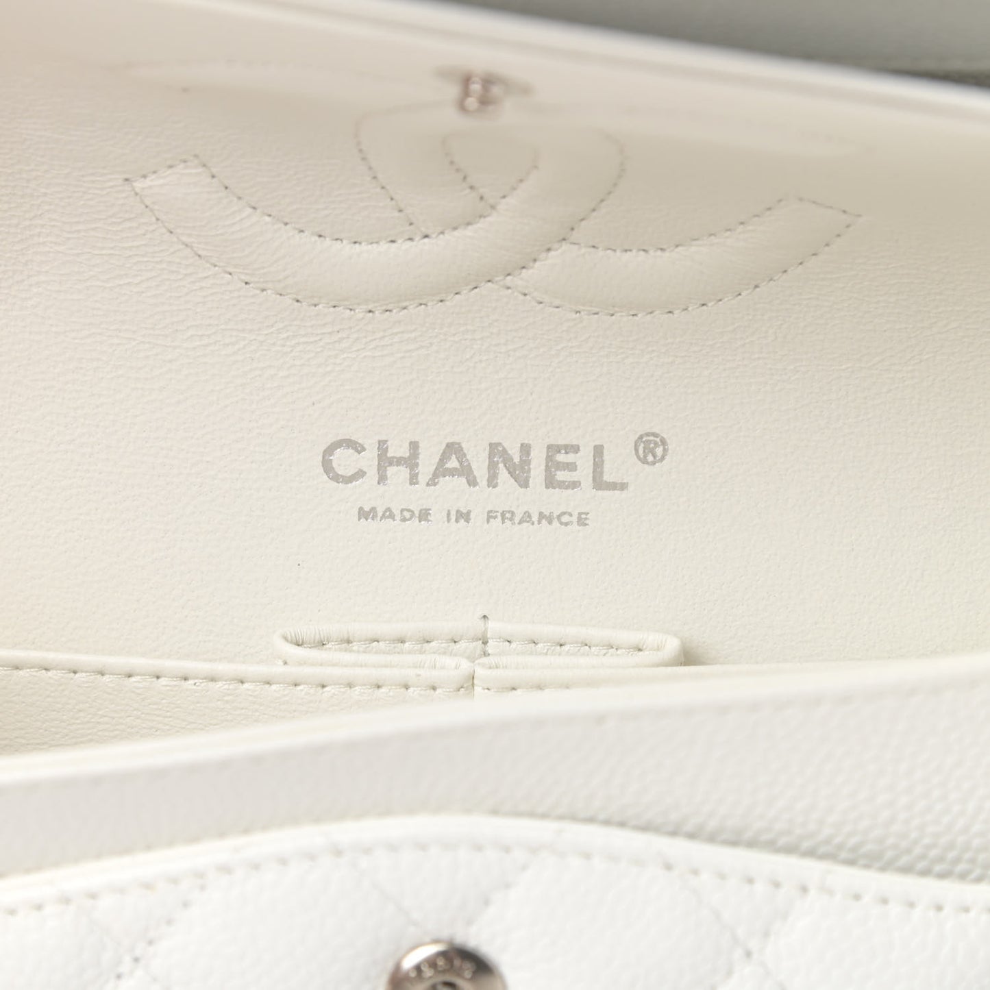 Caviar Quilted Medium Double Flap White