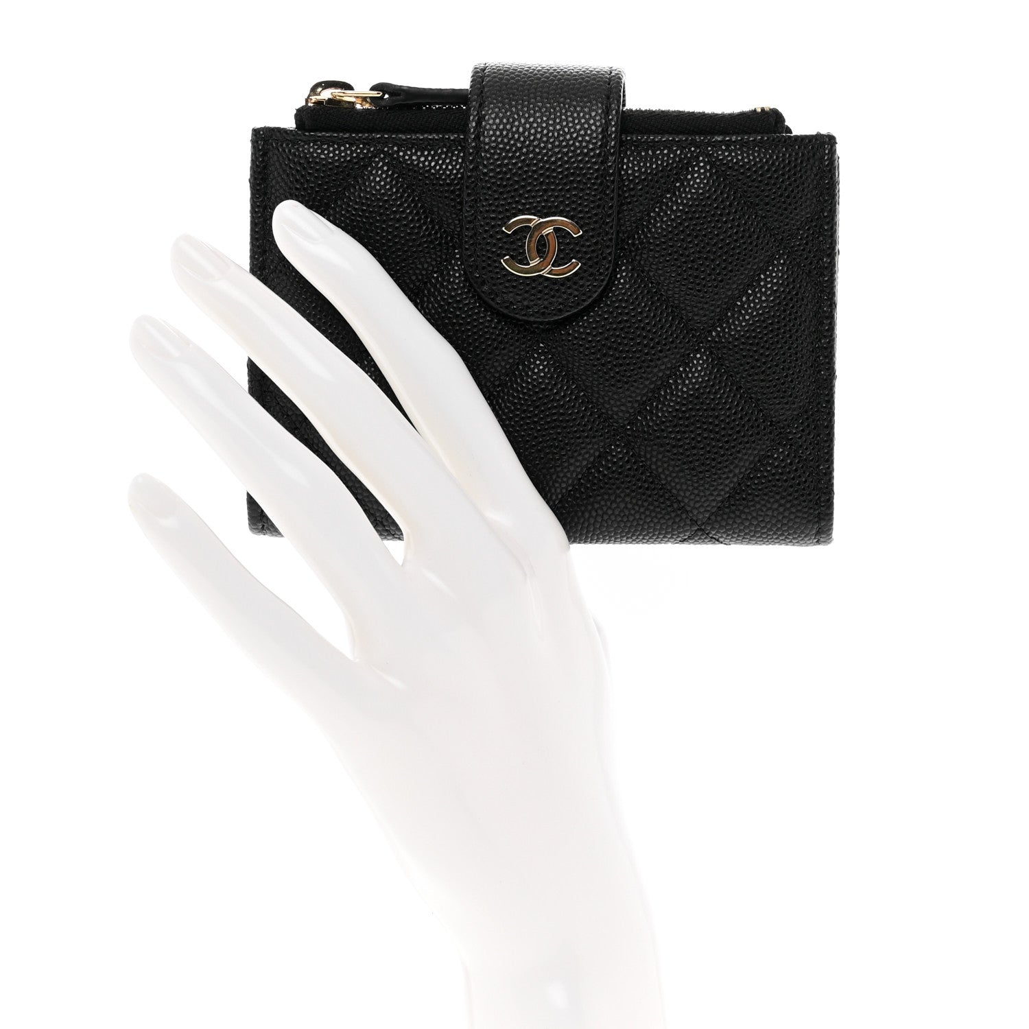 Chanel Caviar Quilted Compact Zipped Pocket Wallet Black 2 of 8