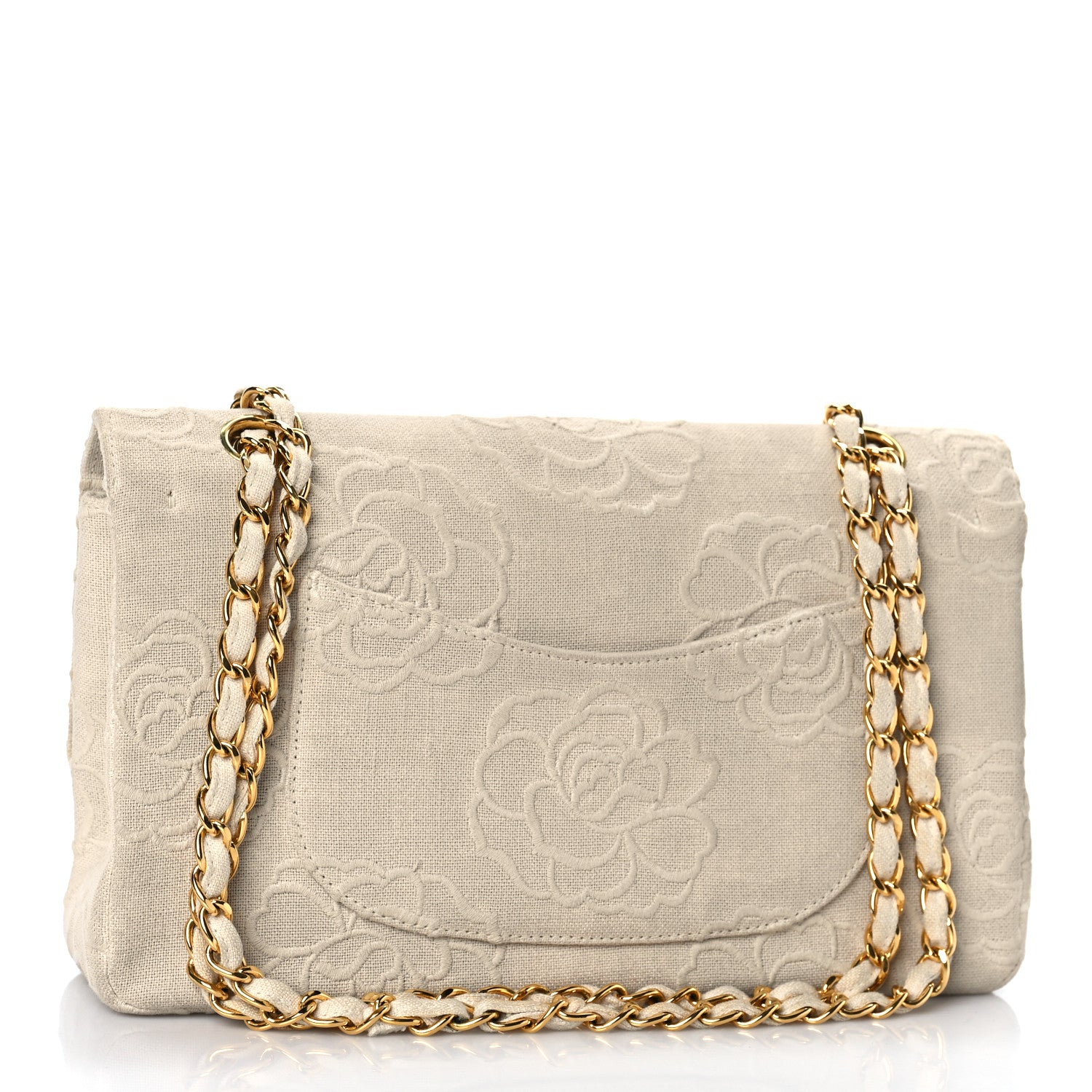 Chanel Canvas Camellia Embroidered Medium Double Flap Ivory 2 of 11