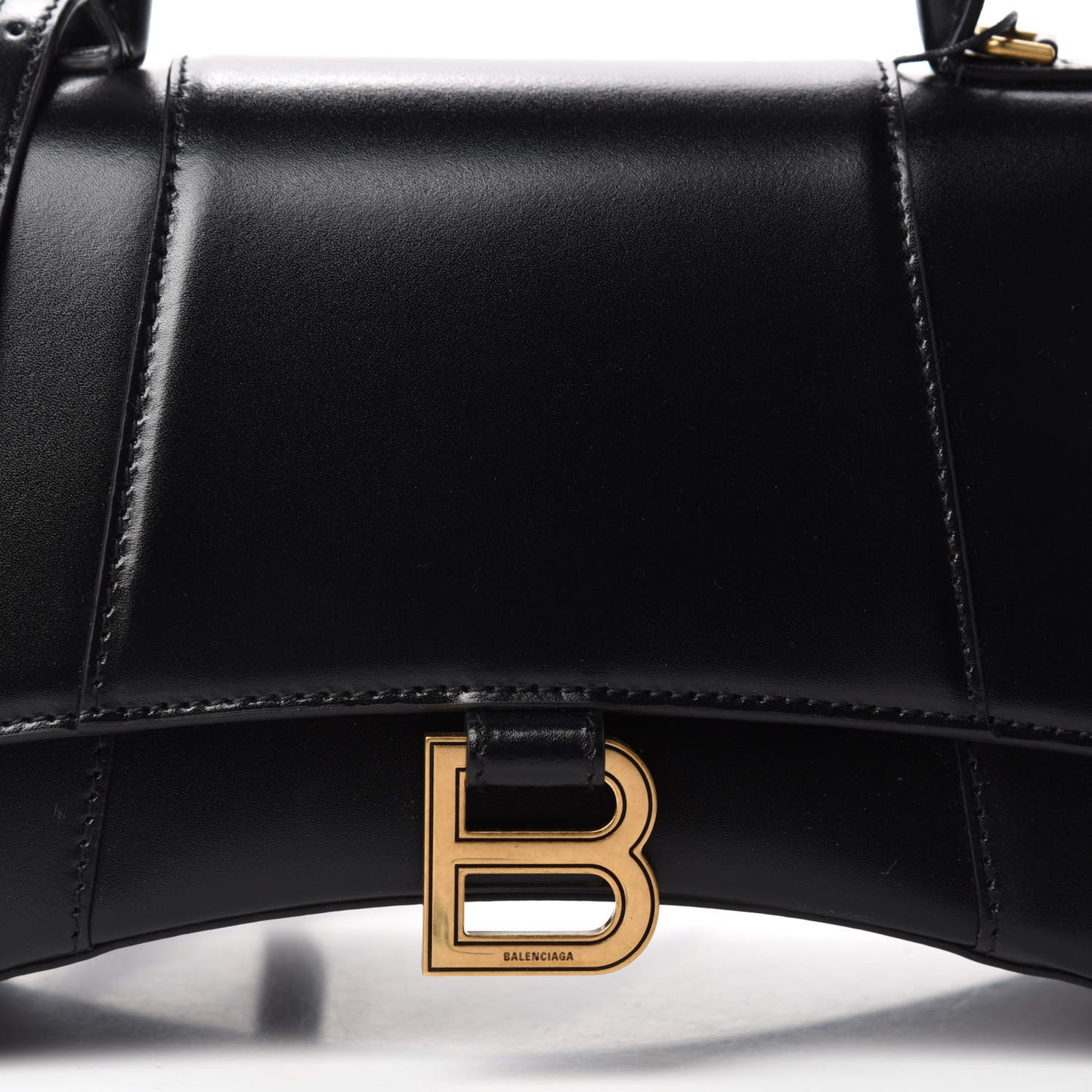 Shiny Box Calfskin Small Hourglass Top Handle Bag Black